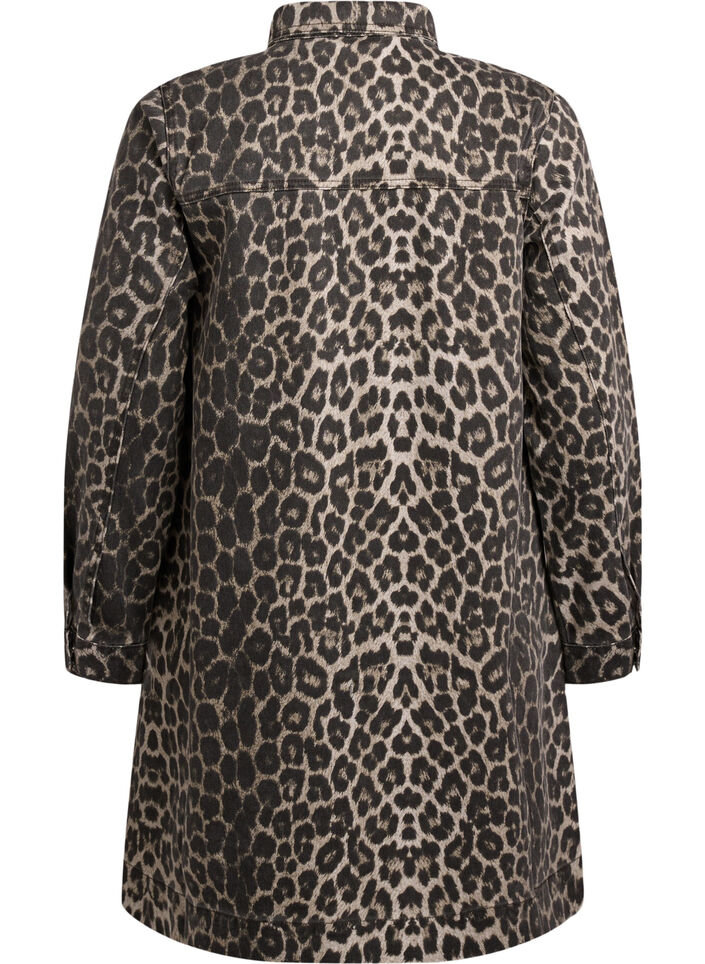 Long-sleeved denim dress with leopard print, Leo AOP, Packshot image number 1