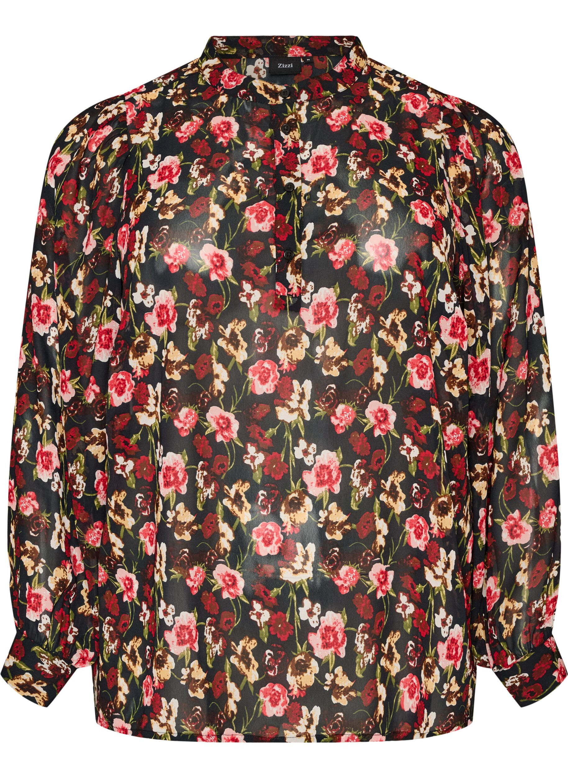 ZizzifashionBlouse with all-over print and short button placket, Rose, Packshot image number 0