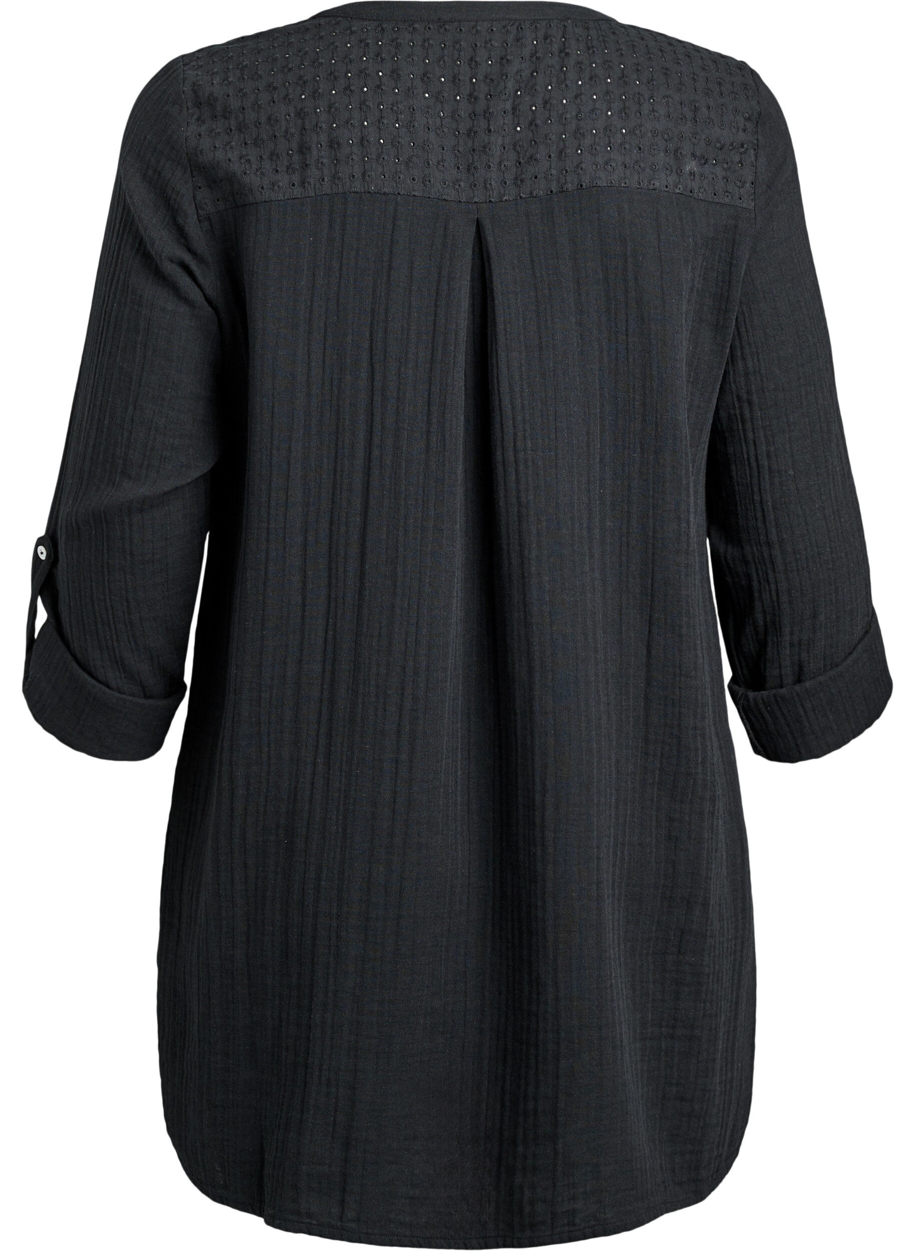 ZizzifashionCotton muslin tunic with broderie anglaise, Black, Packshot image number 1