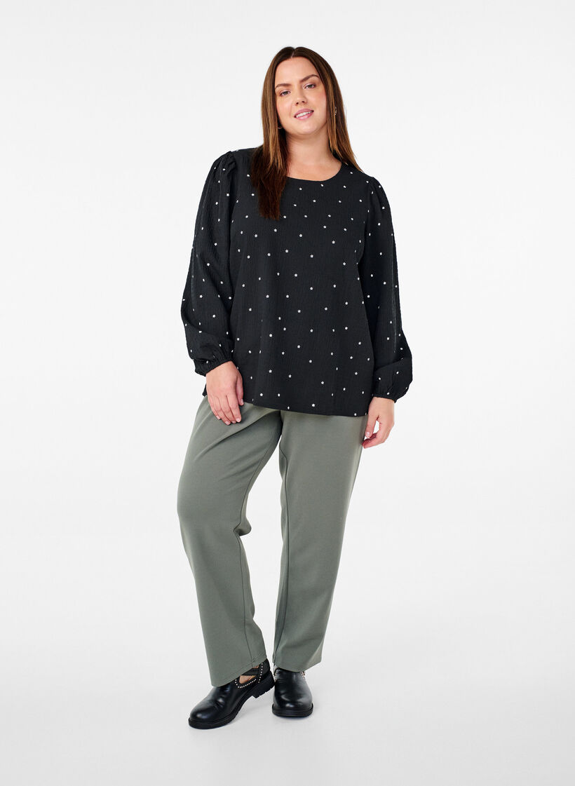 FLASH - Long-sleeved blouse with small flowers, Black White Flower, Model image number 2