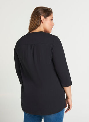 Blouse with 3/4 length sleeves, Black, Model image number 1