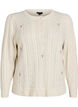 Knit blouse with cable pattern and embroidered flowers, White, Packshot image number 0