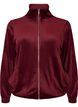 Soft velour cardigan with a zipper and high collar, Red, Packshot image number 0