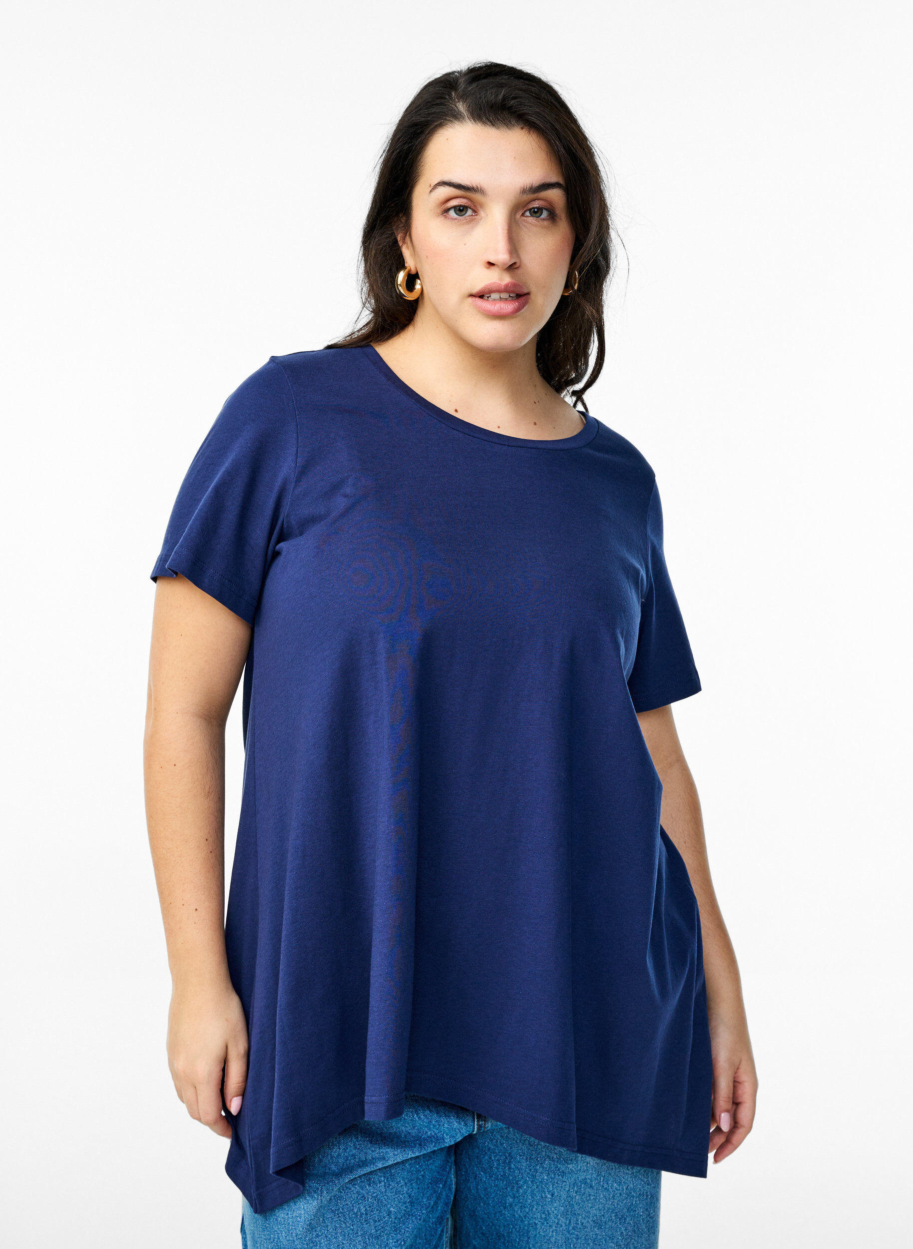 Zizzifashion T-shirt with a round neck and A-line shape, Blue, Model image number 0