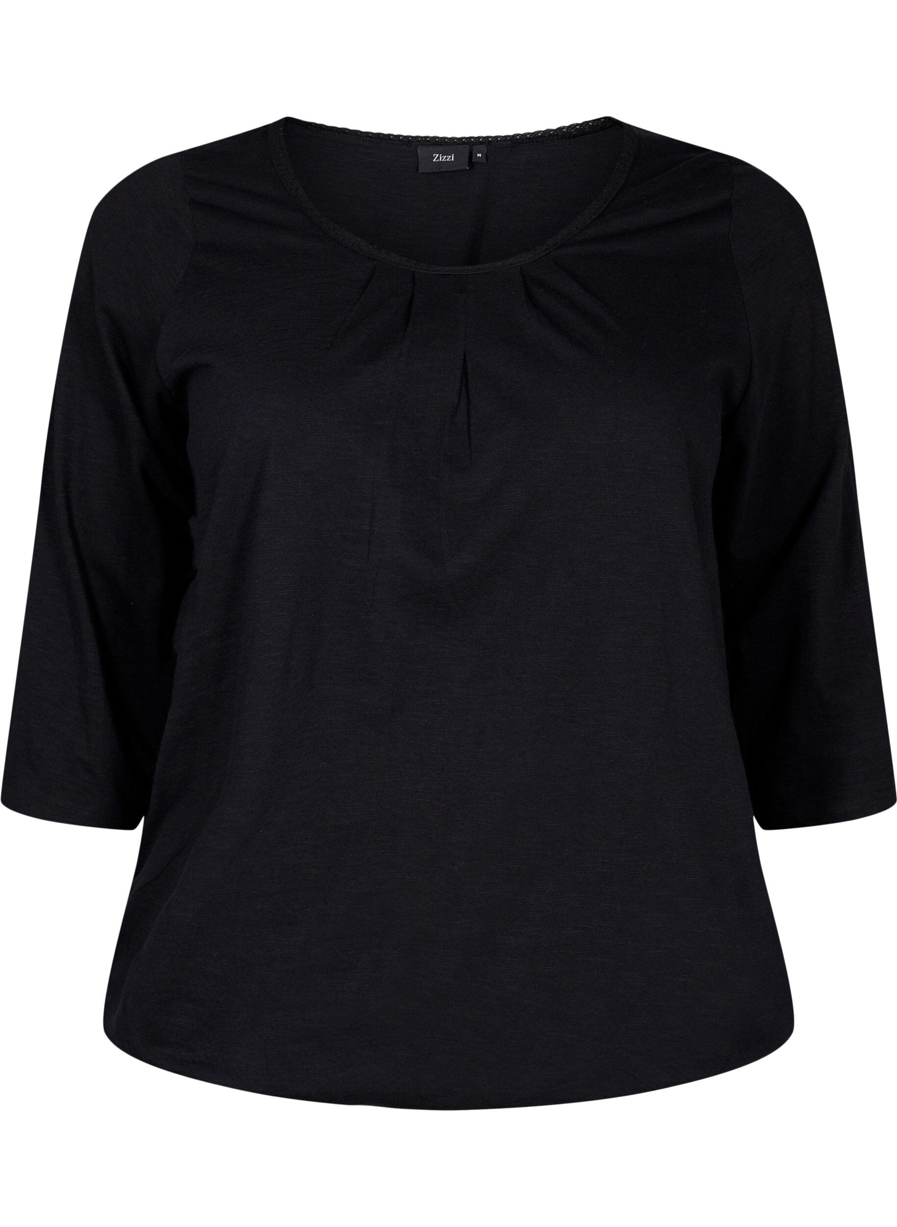 Zizzifashion Cotton top with 3/4 sleeves, Black, Packshot image number 0