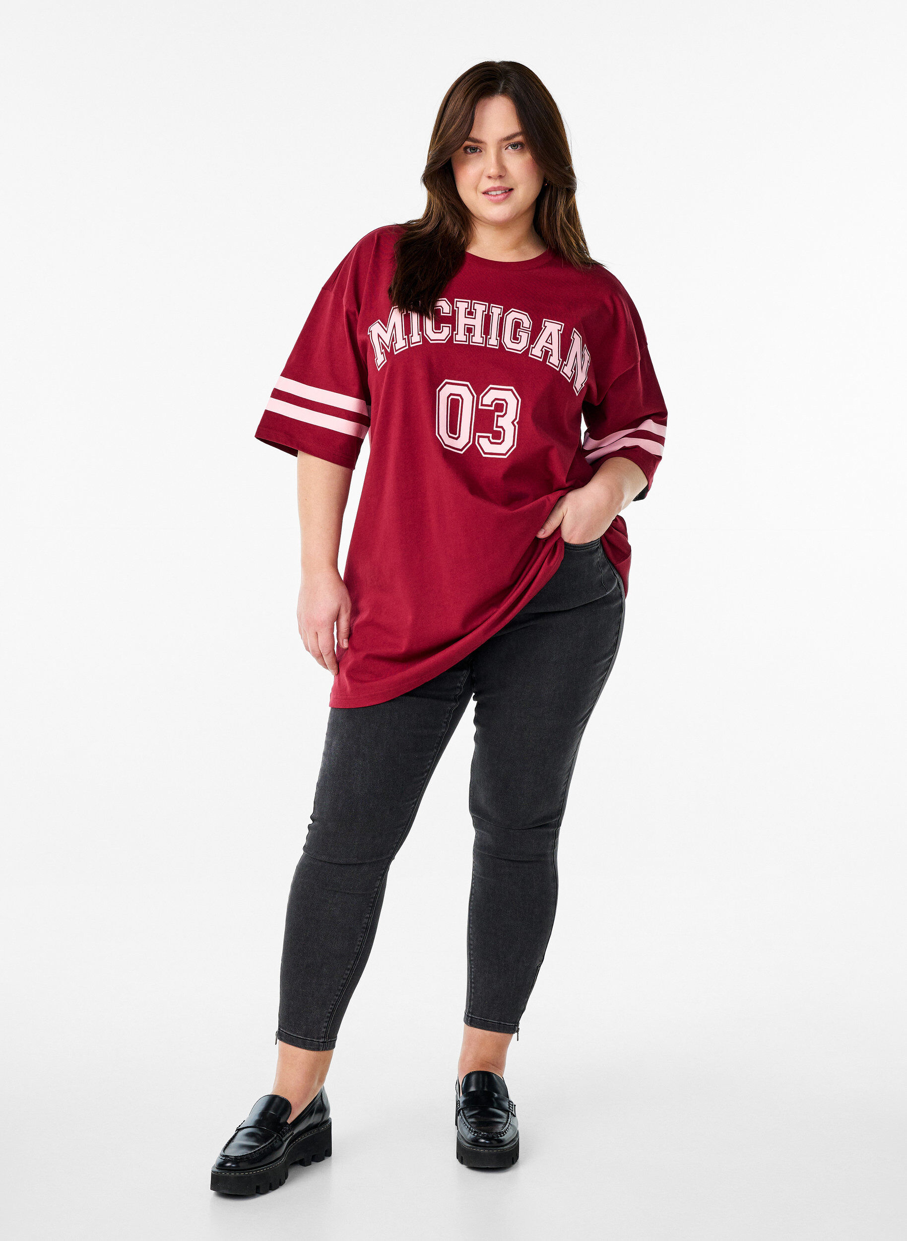 Zizzifashion Sporty oversized college T-shirt, Red, Model image number 1