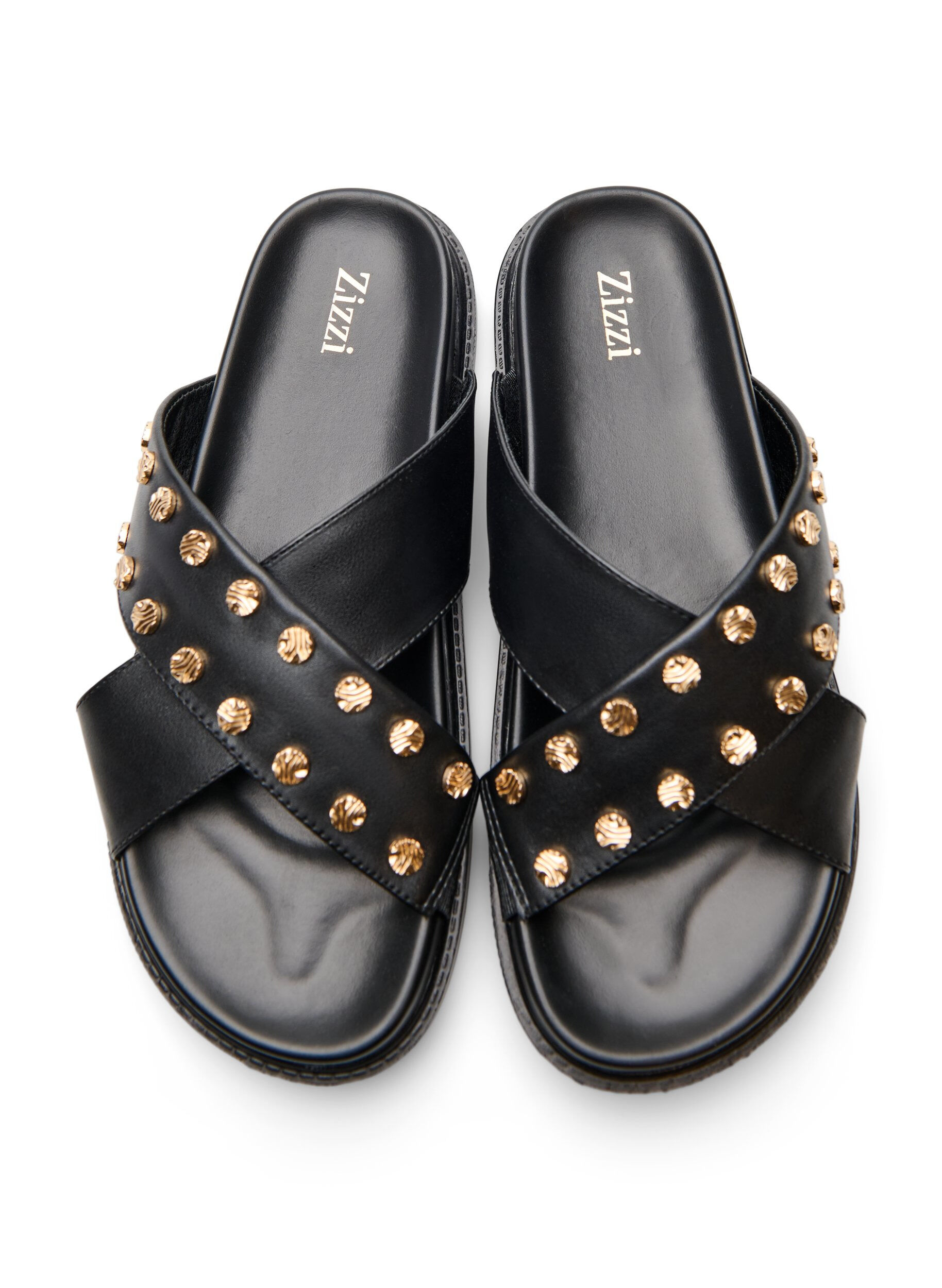 Zizzifashion Sandal with criss-cross straps and decorative studs, Black, Packshot image number 3