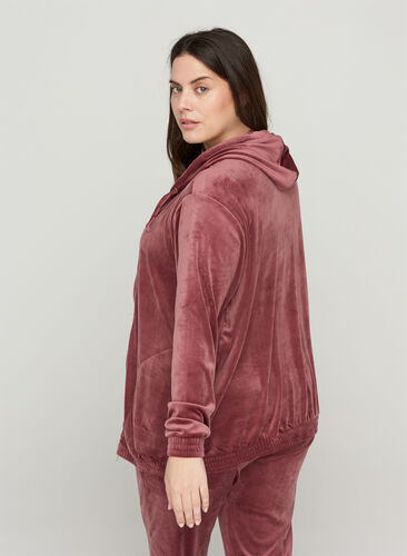 Velour cardigan with zip and hood, Mesa Rose, Model image number 1