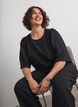 Jacquard blouse with sparkly details and puff sleeves, Black, Model image number 0