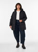 Mid-length puffer jacket with hood, Black, Model image number 1