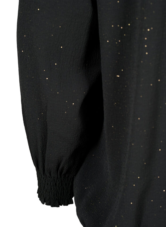 FLASH - Long sleeved blouse with smock and glitter	, Black w. Silver, Packshot image number 3