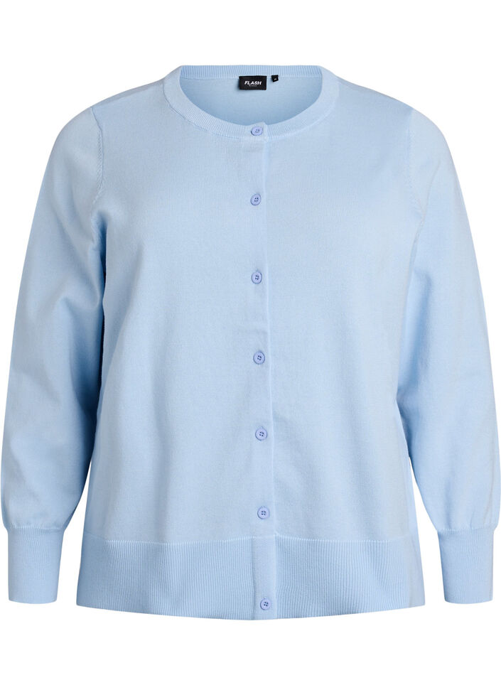 Fine-knit cardigan with round neck, Light Blue, Packshot image number 0