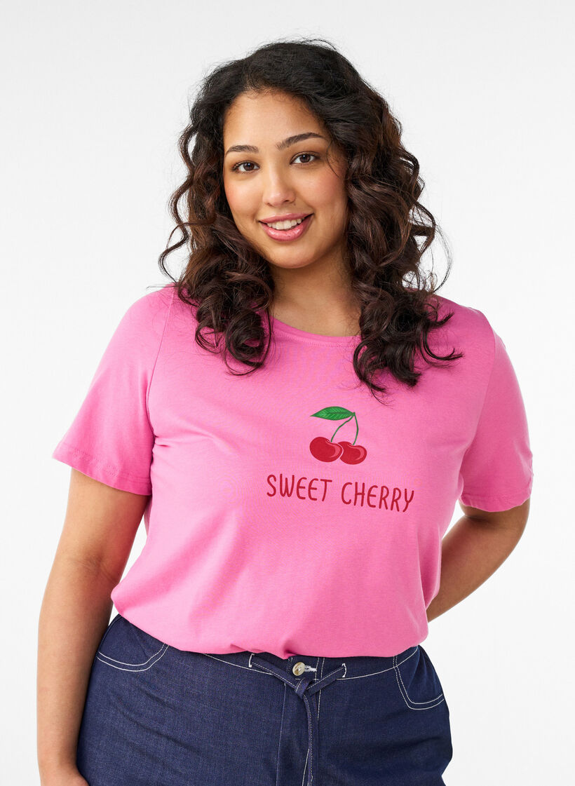 T-shirt with motif, Pink, Model image number 0