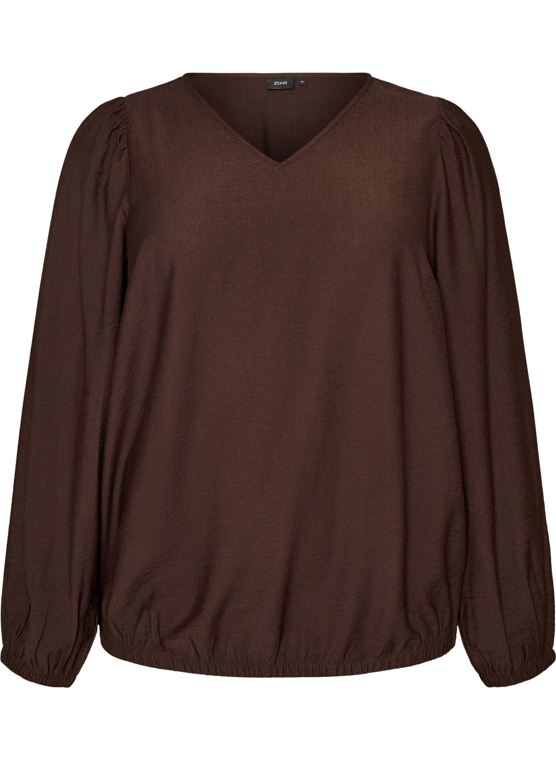 ZizzifashionViscose blouse with V-neck and balloon silhouette, Brown, Packshot image number 0