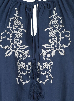 Cotton blouse with embroidery and tie detail, Black Iris w. White, Packshot image number 2