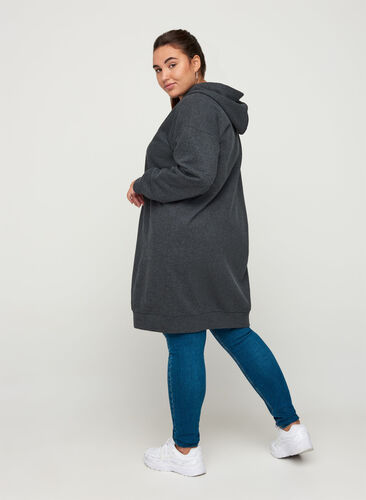 Sweater dress with a hood and zip, Dark Grey Melange, Model image number 1