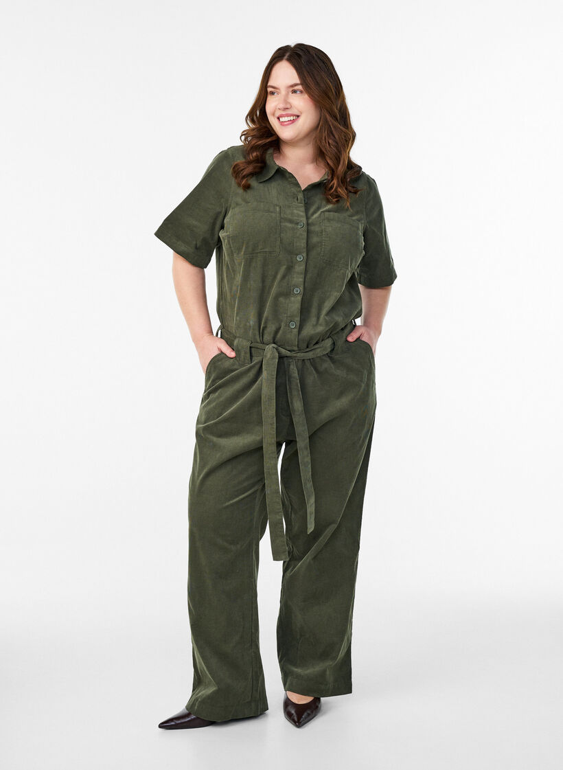 Corduroy jumpsuit with straight legs, Green, Model image number 0