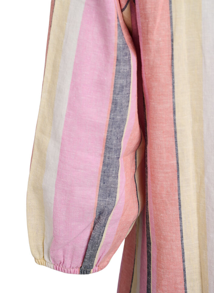 Short dress in linen and viscose with 3/4 sleeves, Yellow, Packshot image number 3