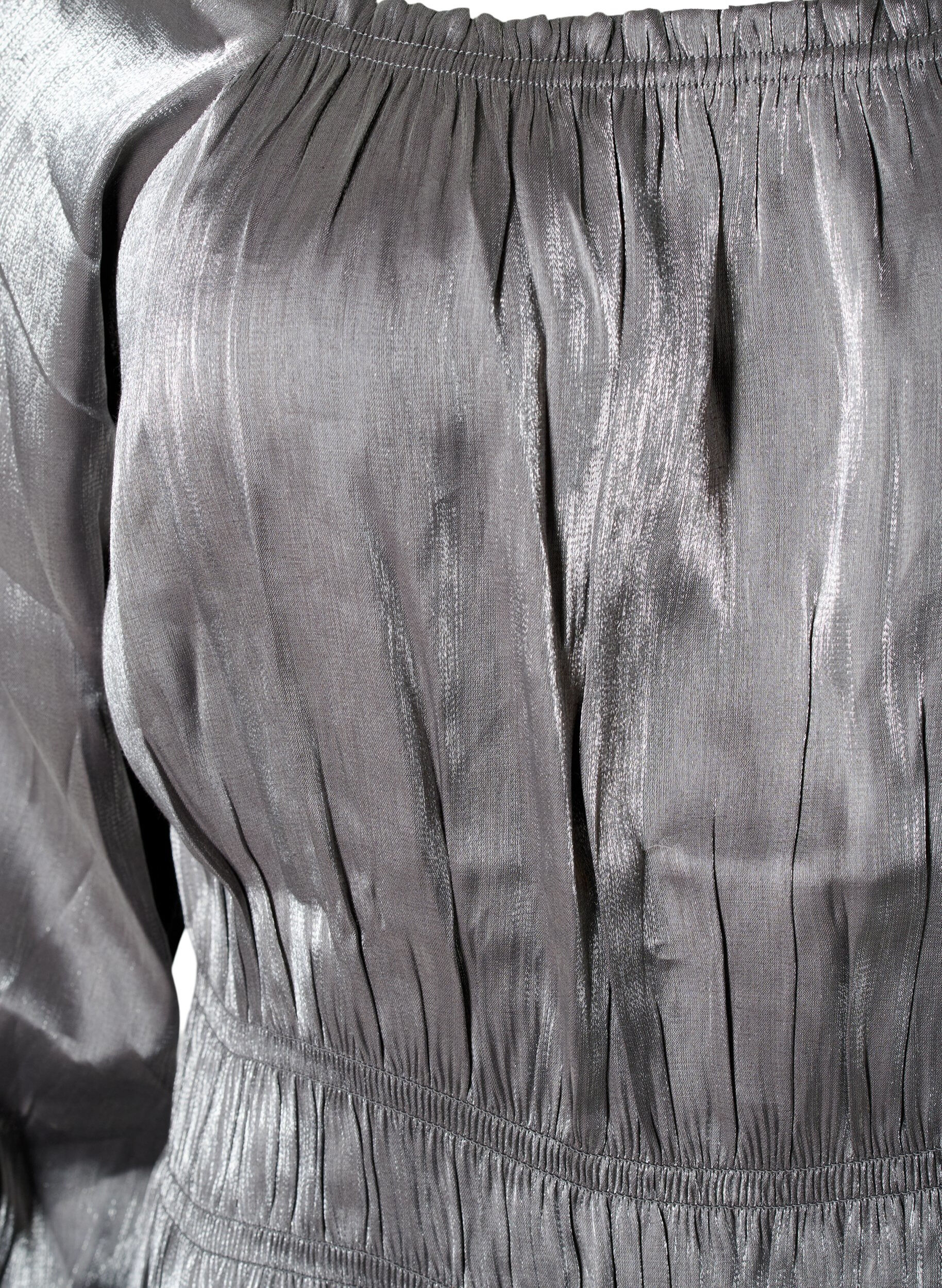 Zizzifashion Silver-colored blouse with 3/4 sleeves and smock, Dark Silver, Packshot image number 2