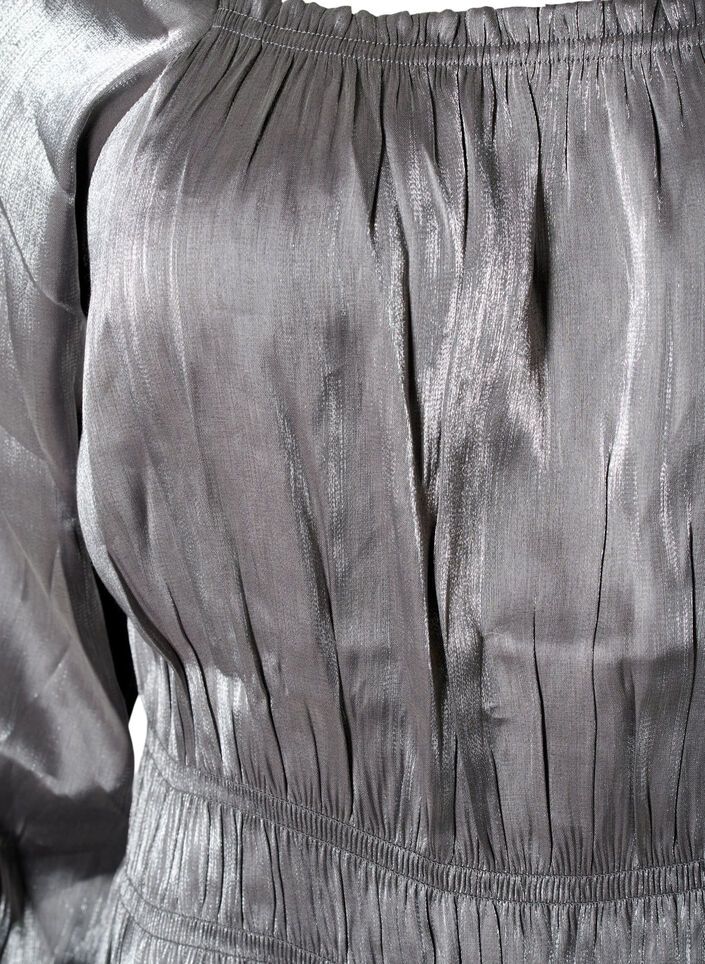 Silver-colored blouse with 3/4 sleeves and smock, Dark Silver, Packshot image number 2