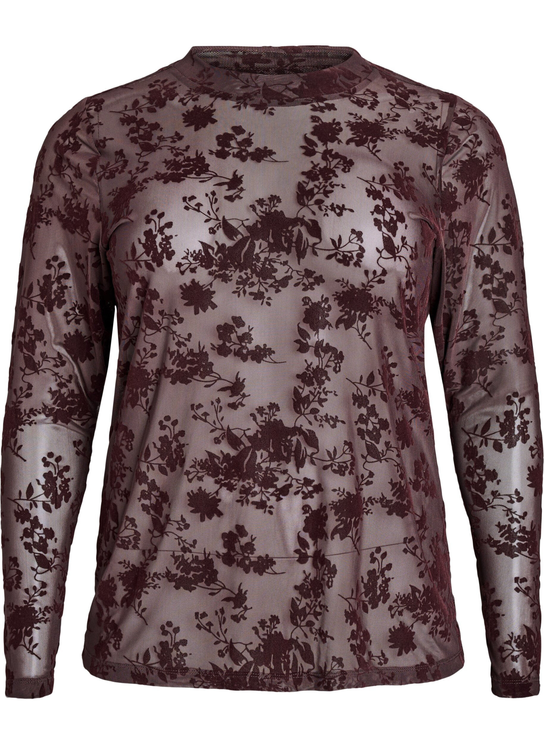 Mesh blouse with floral pattern