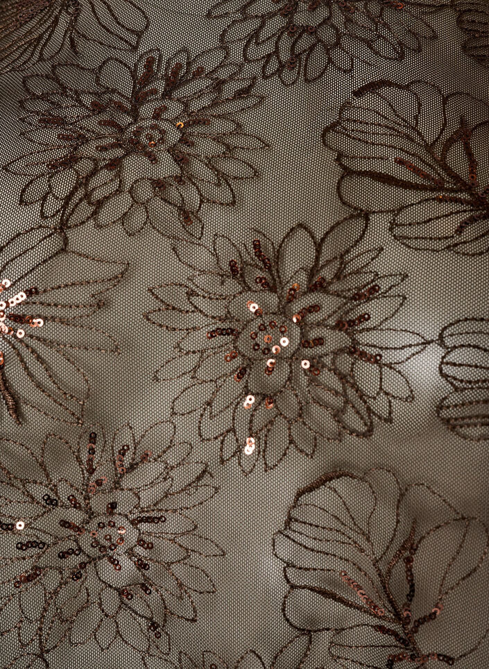 Mesh blouse with flowers and sequins, Brown, Packshot image number 2