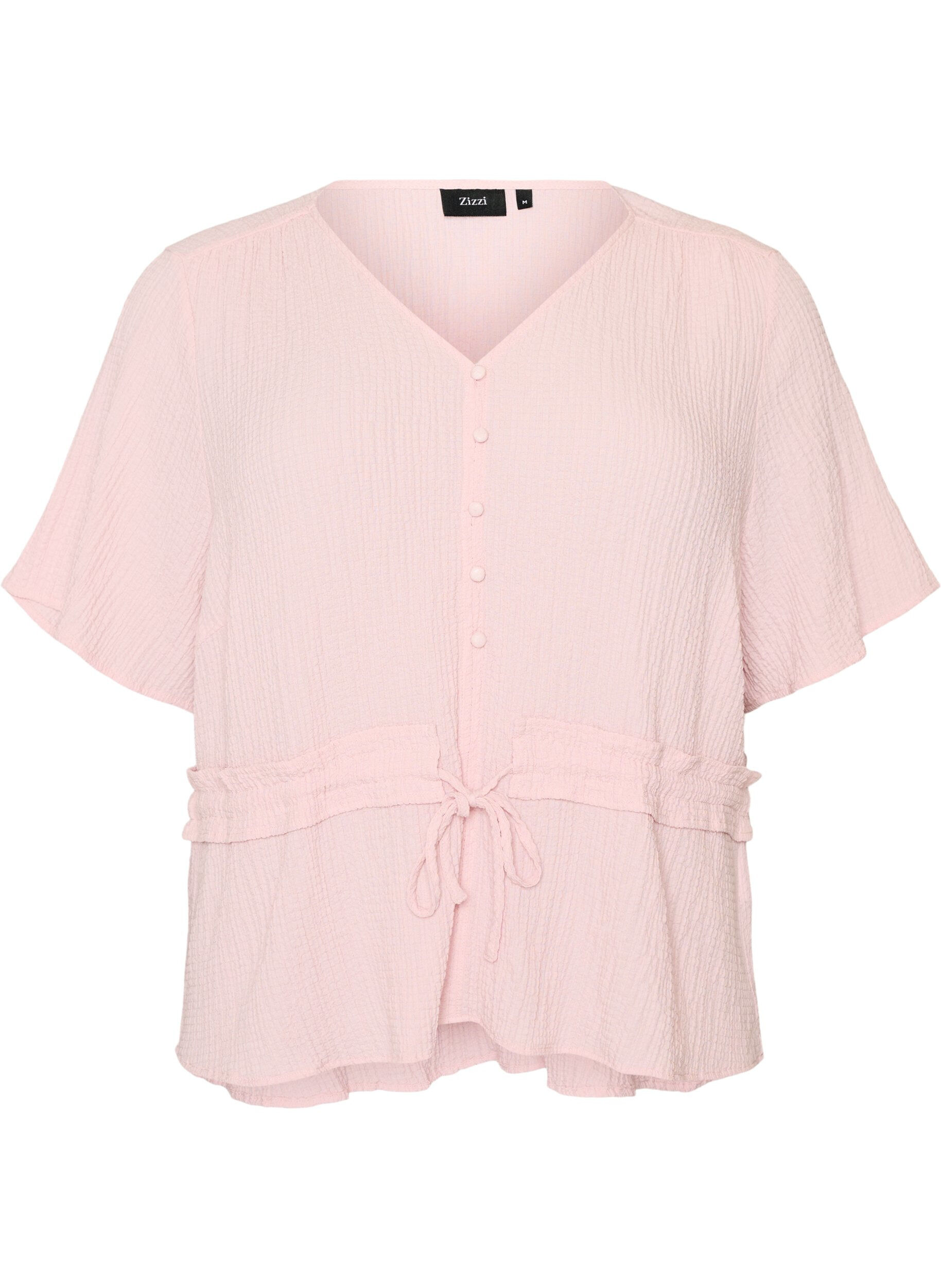 Zizzifashion Blouse with texture and a tie-waist, Pink, Packshot image number 0