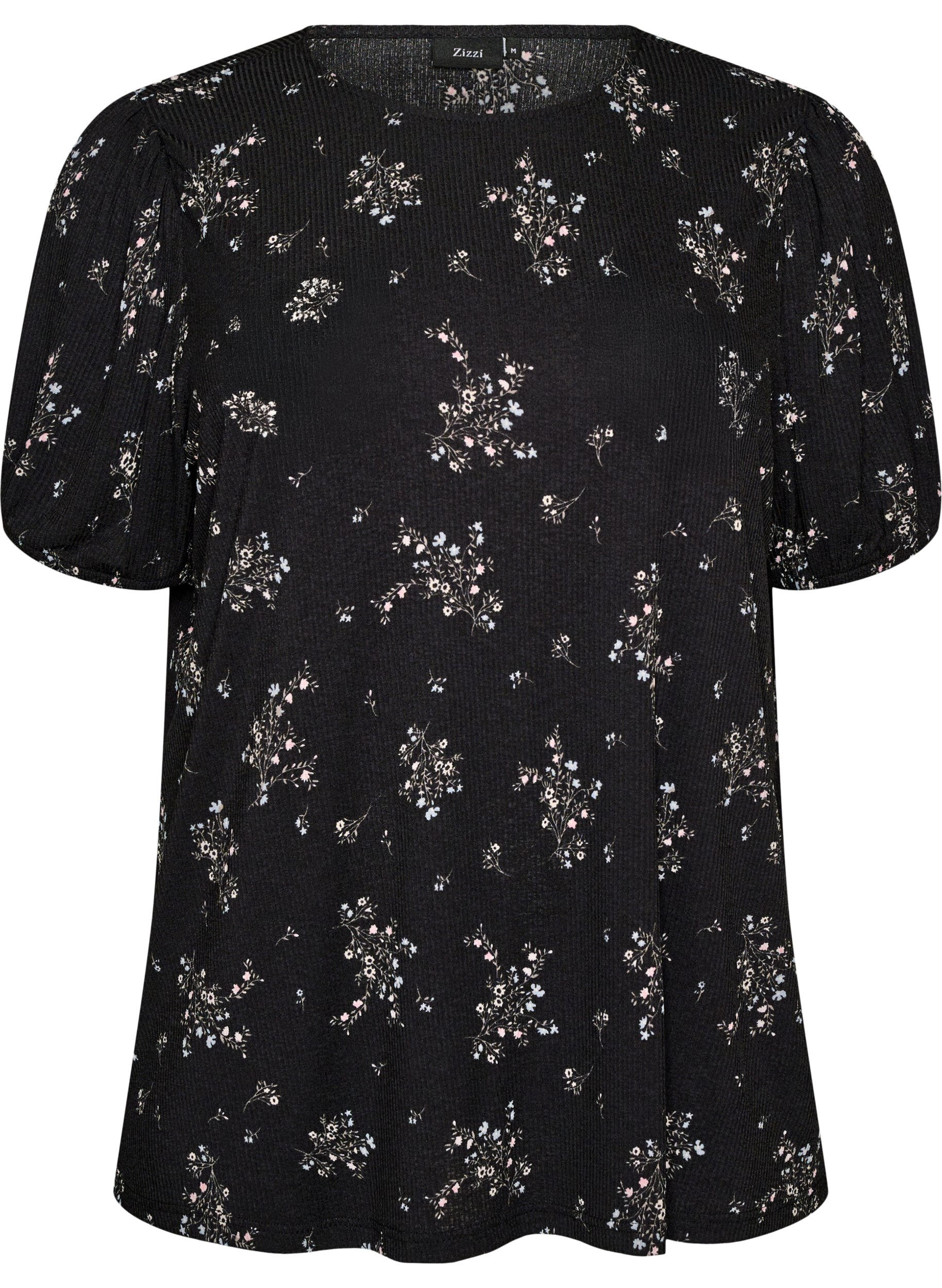 Zizzifashion Patterned blouse with short sleeves, Black, Packshot image number 0
