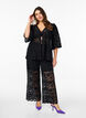 Lace blouse with 3/4 sleeves and bows on the front, Black, Model image number 1