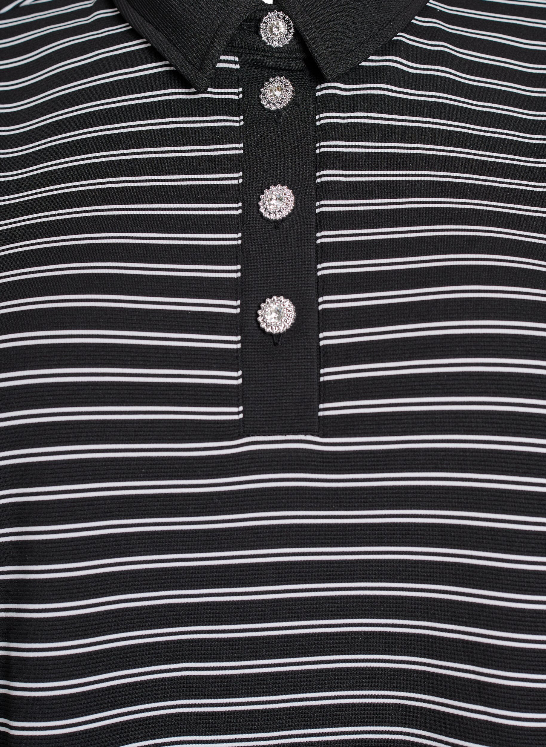 Zizzifashion Striped polo shirt with short sleeves and zip, Black, Packshot image number 2