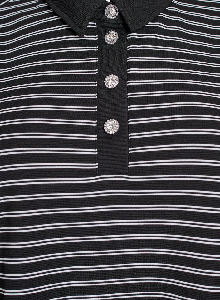 Striped polo shirt with short sleeves and buttons, Black, Packshot image number 2