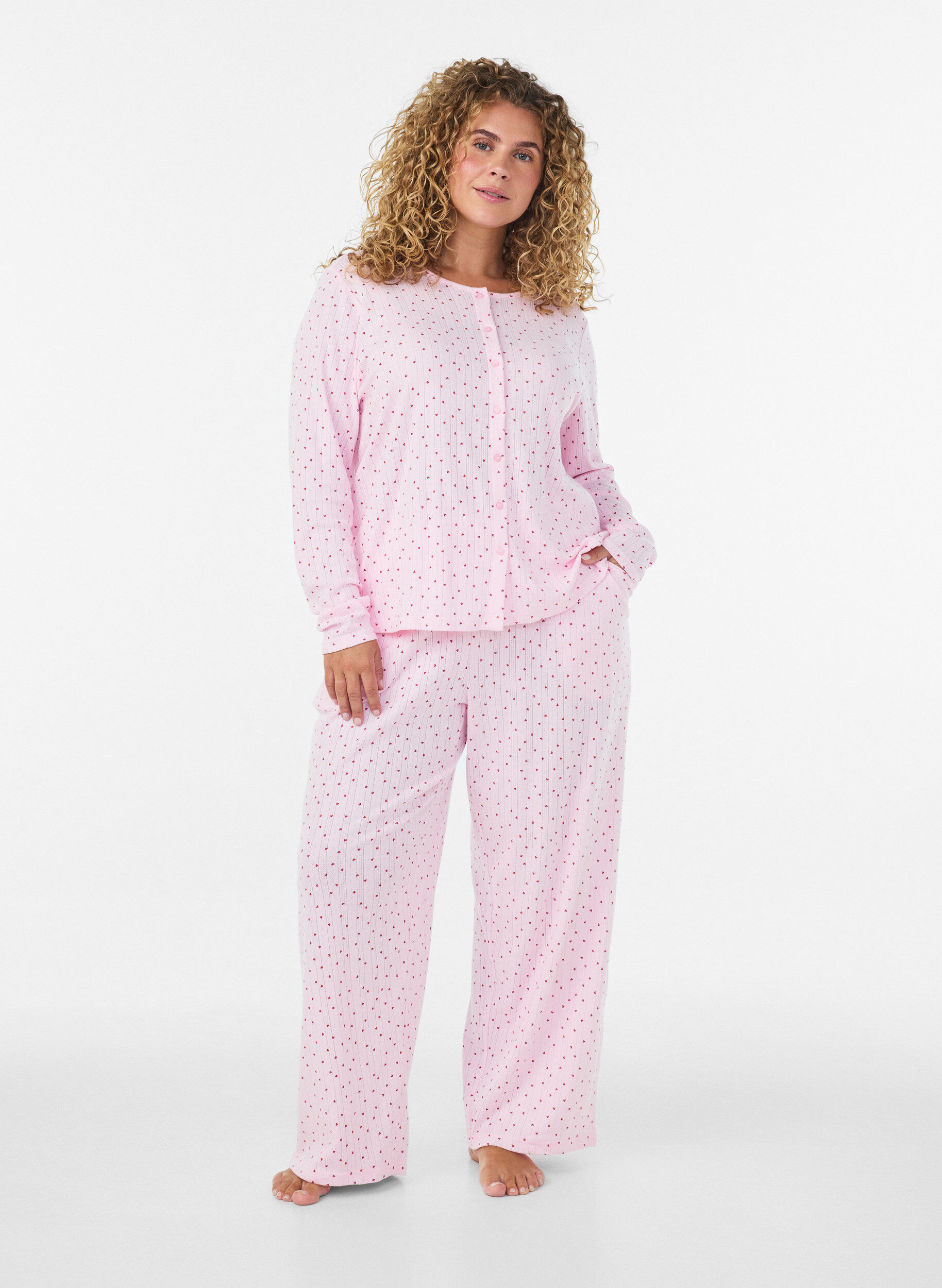 ZizzifashionOrganic cotton pyjama bottoms with eyelet embroidery, Pink, Model image number 1