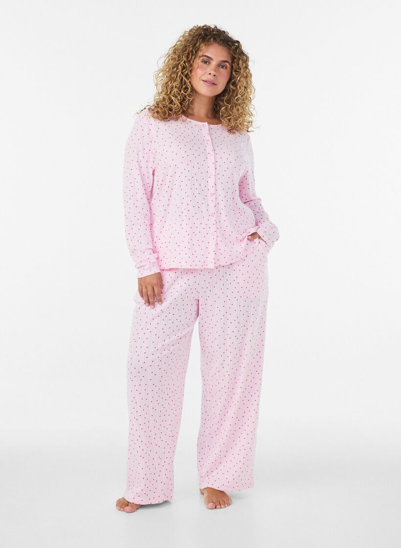Organic cotton pyjama bottoms with eyelet embroidery, Pink, Model image number 1