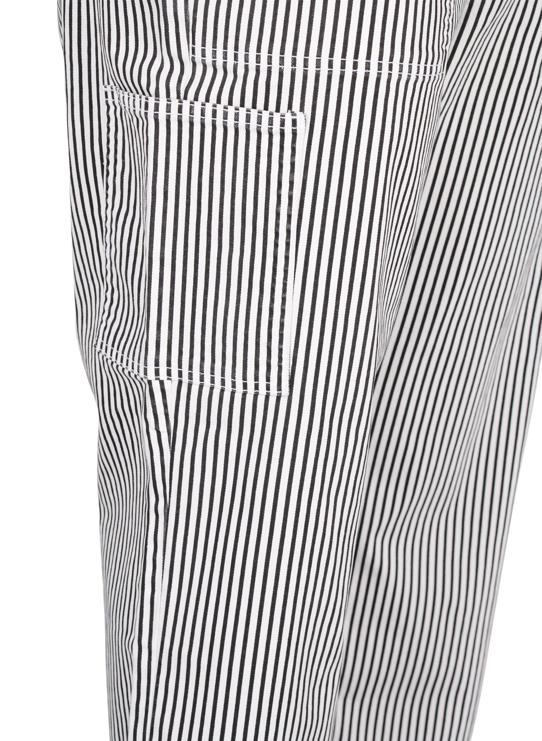 Zizzifashion Striped cargo jeans with a straight fit, Black White Stripe, Packshot image number 3