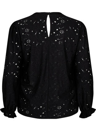 Long-sleeved blouse with hole pattern, Black, Packshot image number 1