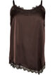 Satin top with lace trim and asymmetric hem, Brown, Packshot image number 0