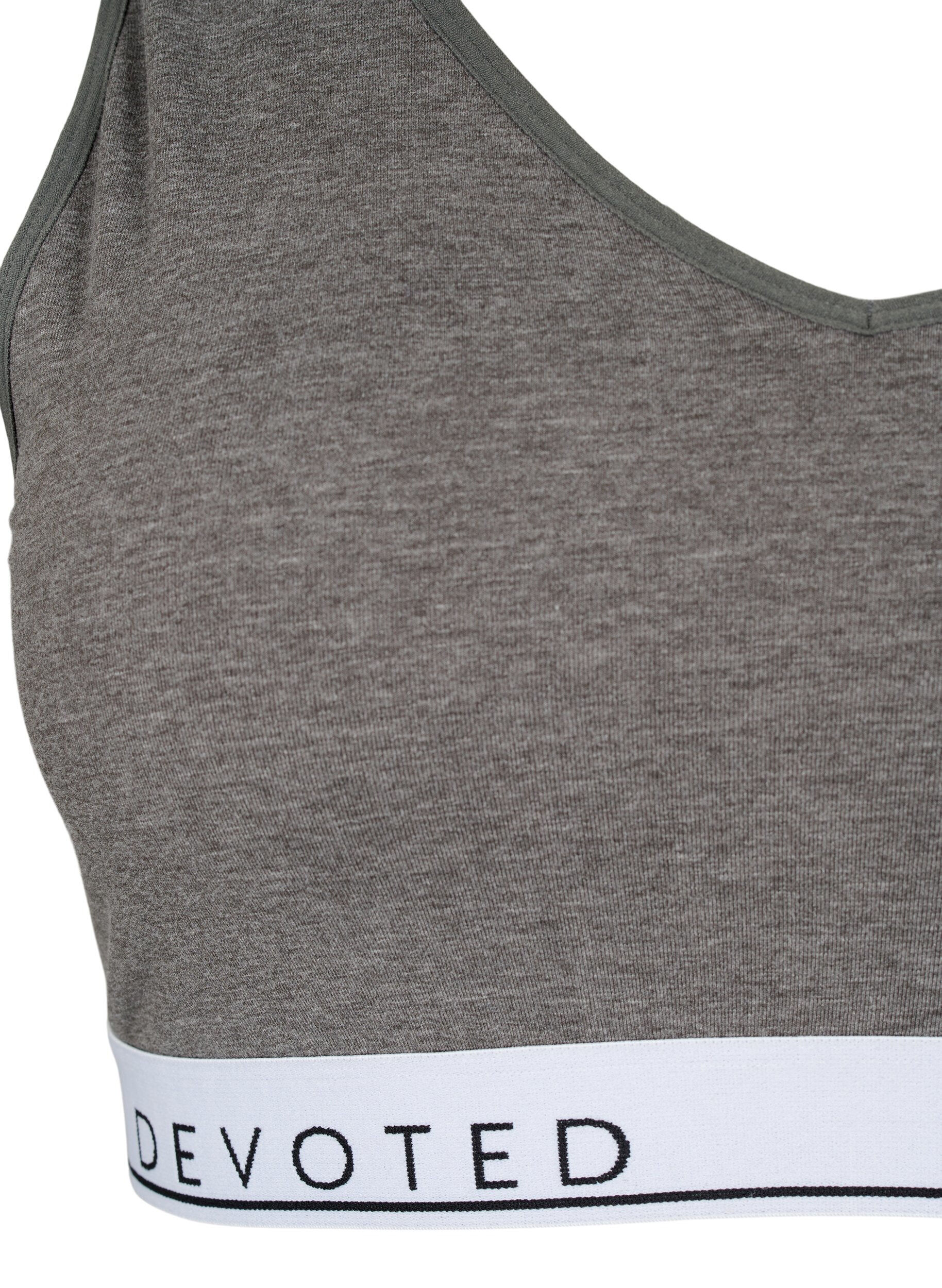 Zizzifashion Soft bra top with V-neckline and text print, Medium Grey Melange, Packshot image number 2