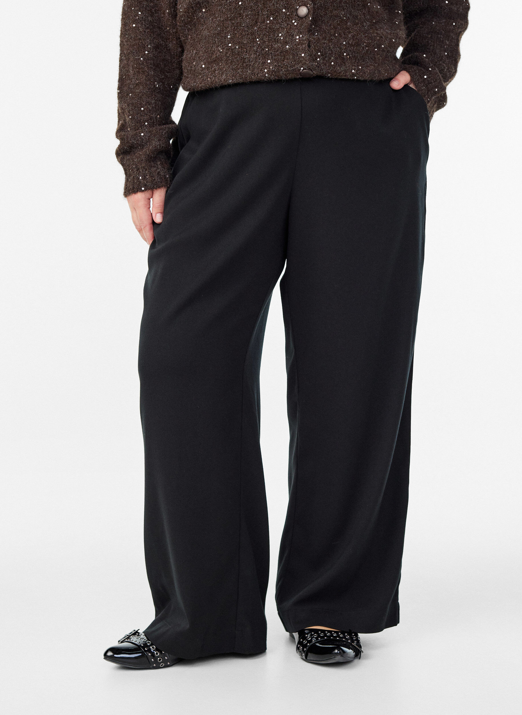 Zizzifashion Wide-leg trousers with a high waist, Black, Model image number 2