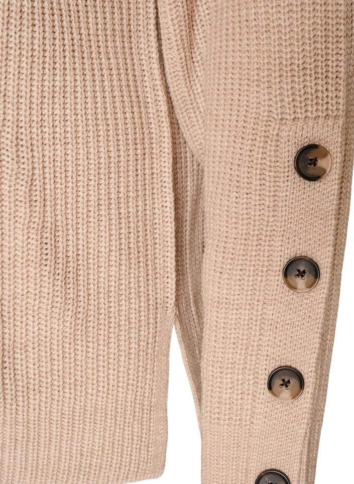 Knitted blouse with ribbed texture and button details, Beige, Packshot image number 3