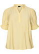 Short-sleeved blouse in a viscose blend with texture and ruffle sleeves, Yellow, Packshot image number 0