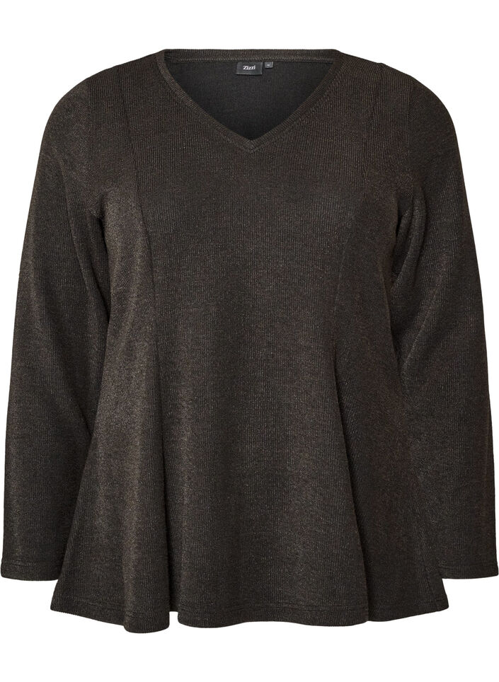 Jersey blouse with a ribbed texture and an A-line fit, Black, Packshot image number 0