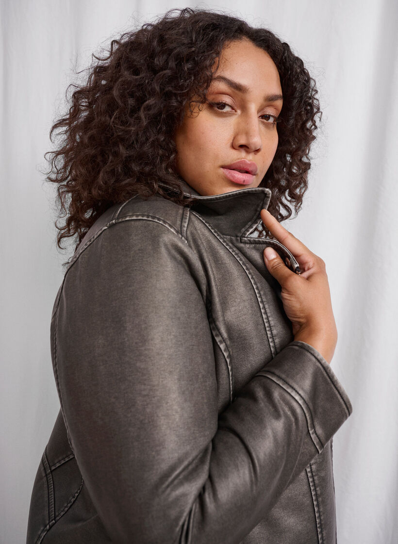 Distressed imitation leather jacket, Dark Grey Wash, Image image number 0