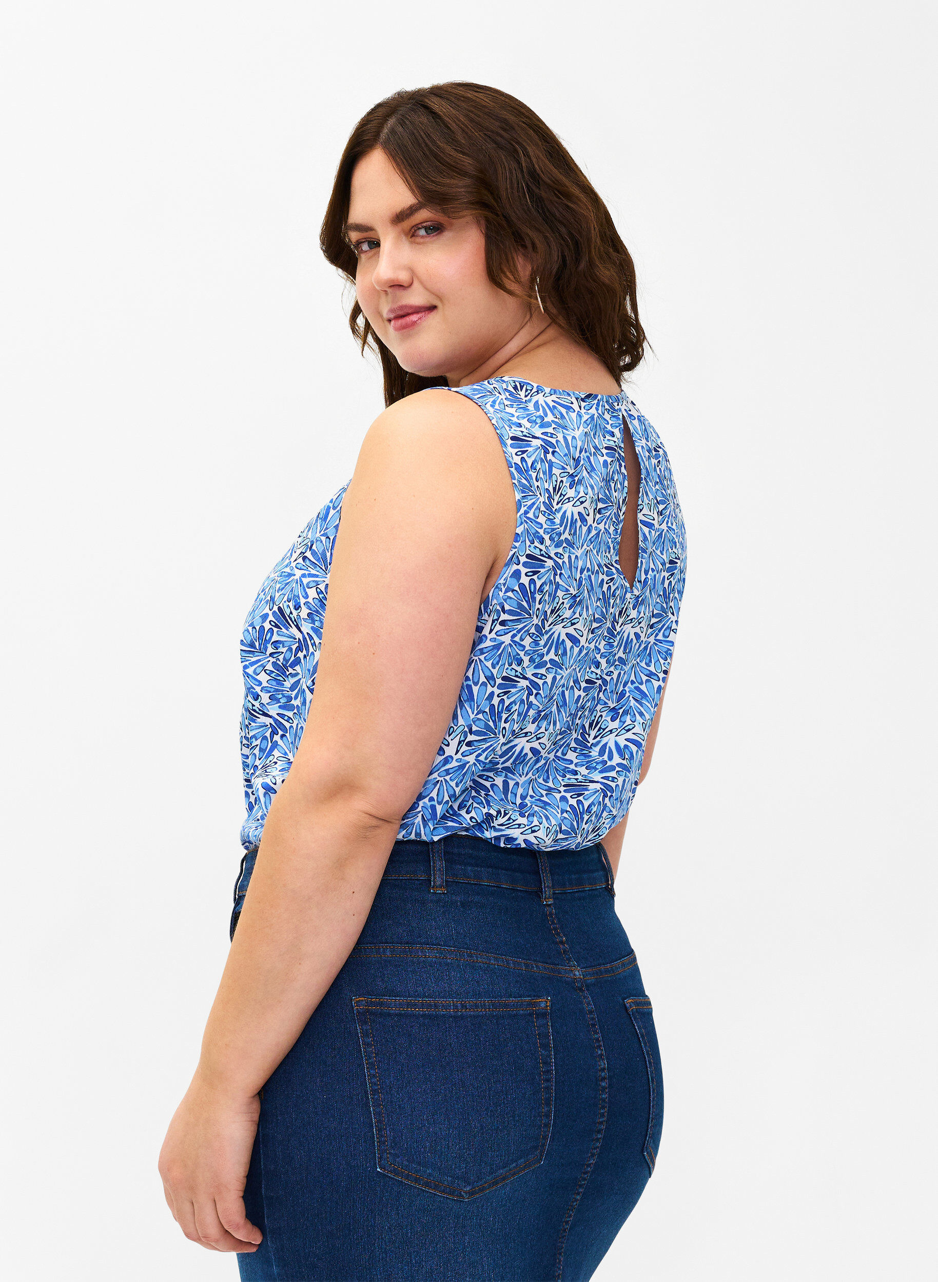 Zizzifashion FLASH - Sleeveless top with print, Blue, Model image number 2