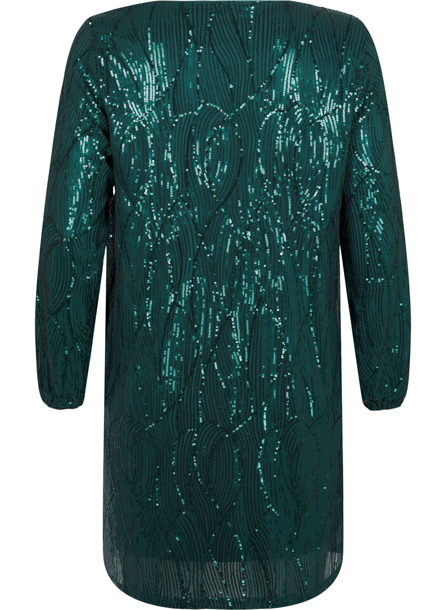 Zizzifashion Long-sleeved sequin dress with pattern, Rain Forest, Packshot image number 1