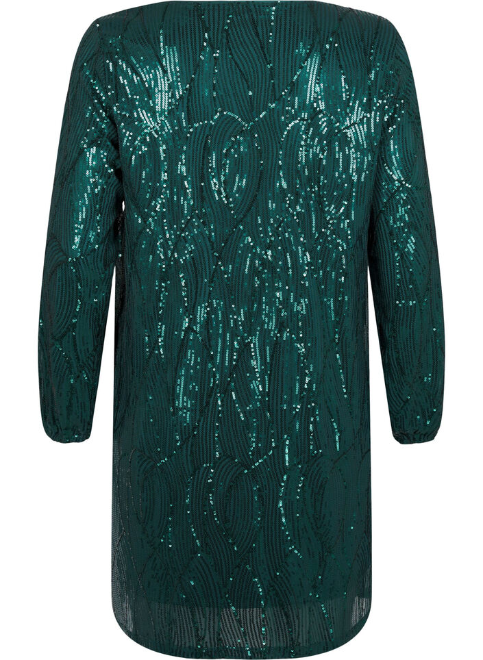 Long-sleeved sequin dress with pattern, Rain Forest, Packshot image number 1