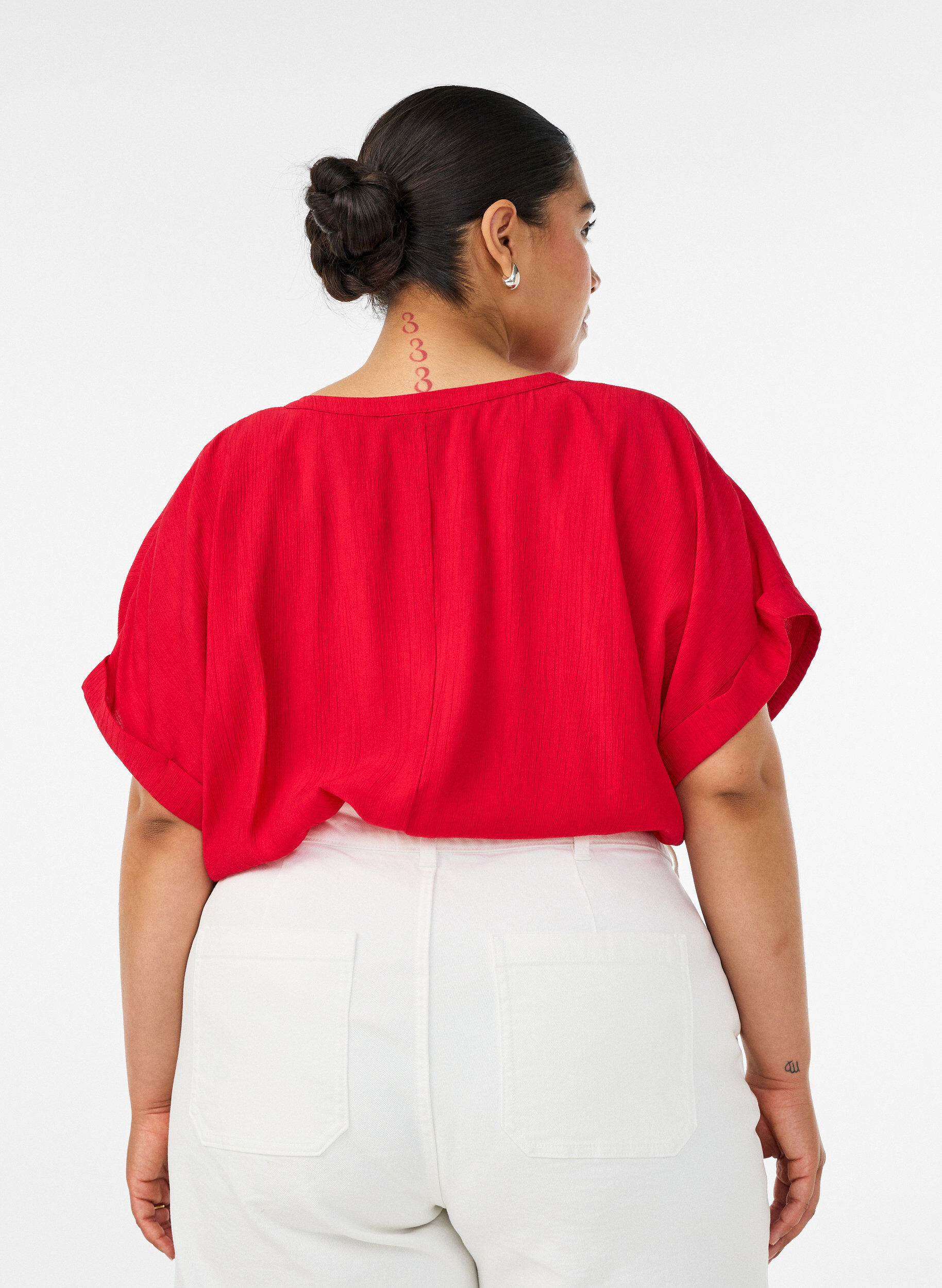 Zizzifashion Viscose blouse with buttons and texture, Red, Model image number 2