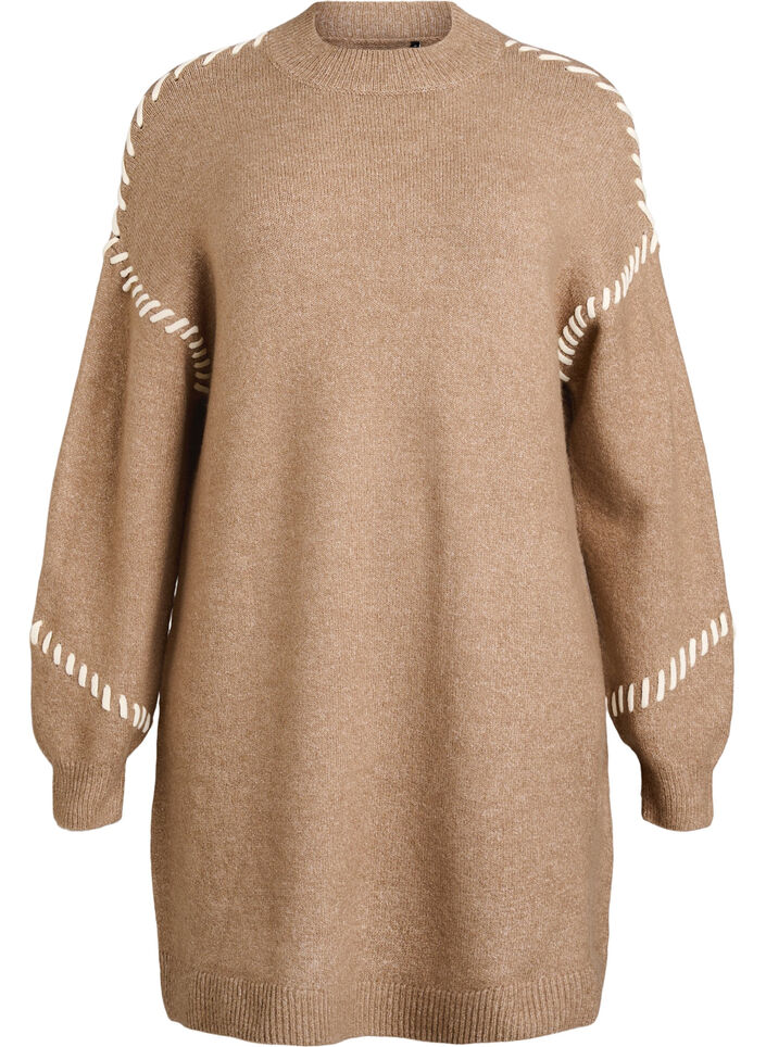 Knitted dress with contrast stitching, Brown, Packshot image number 0