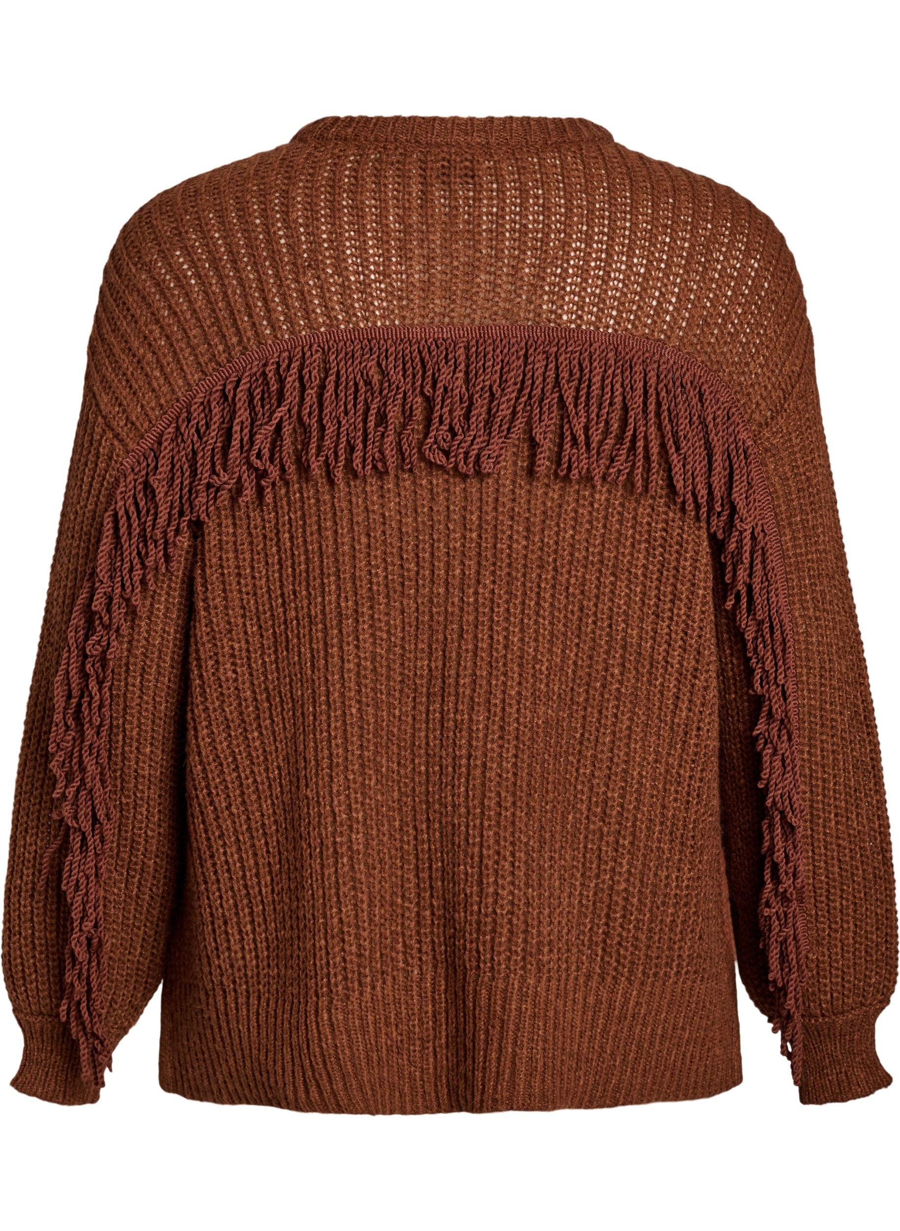 Zizzifashion Knit blouse with fringes on the back, Brown, Packshot image number 1