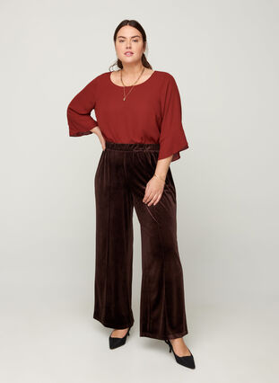 Plain blouse with 3/4 length sleeves, Fired Brick, Model image number 2
