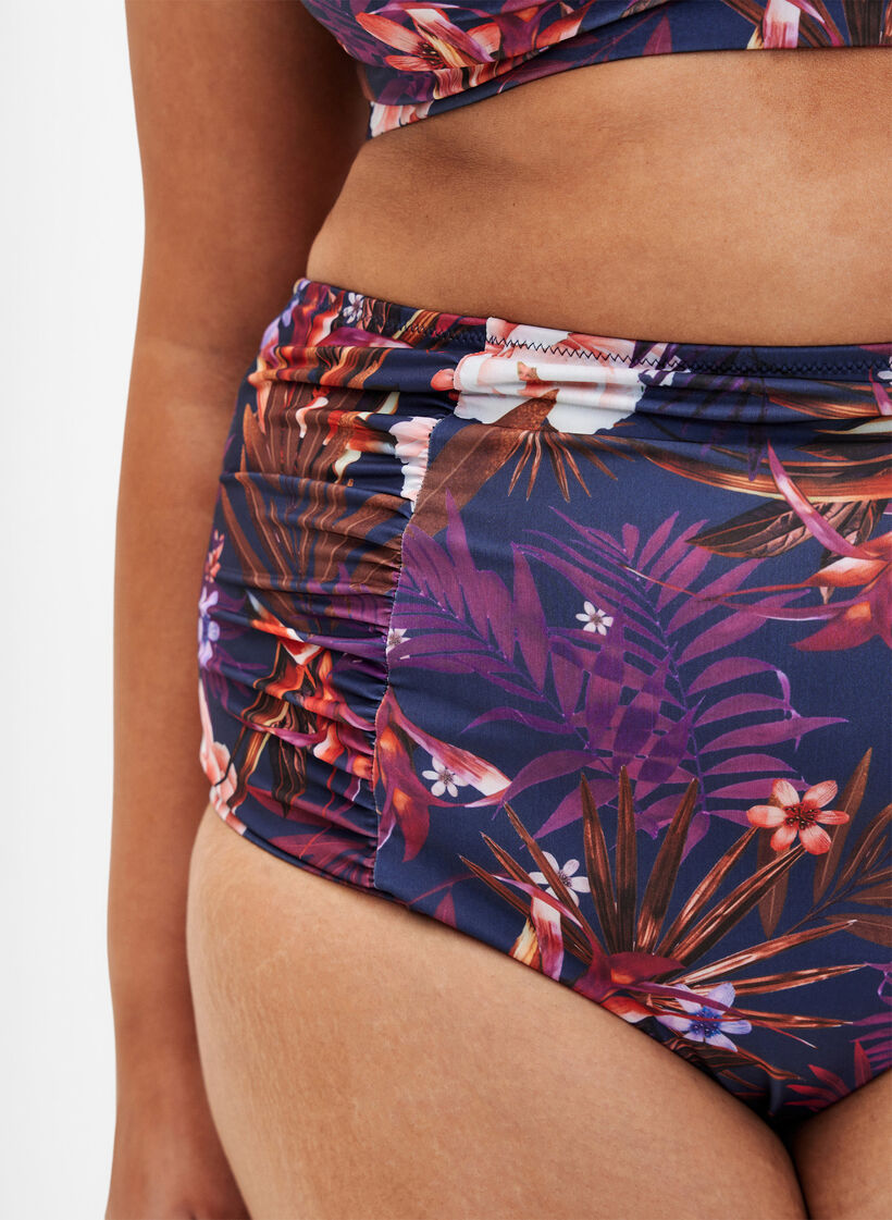 High-waisted floral bikini bottoms, Purple, Model image number 2
